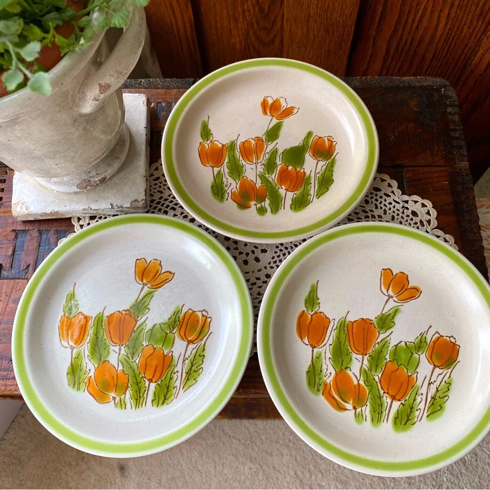 3 Medowbrook California Poppies Plates - Set of 3 Vintage